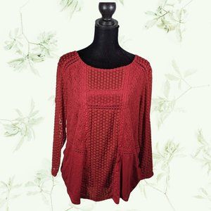 🎁5 for $20!🎁 Lucky Brand 3/4 Sleeve Burnt Orange Red Embroidered Top Size L